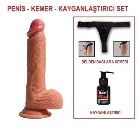22 cm Belden Bağlamalı Çift Katmanlı Realistik Dildo Penis Set
