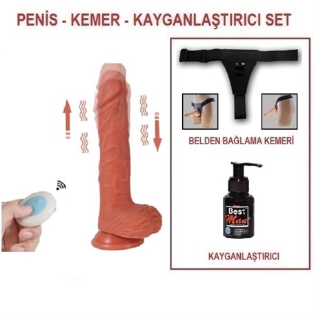 23 cm Belden Bağlamalı Titreşimli Realistik Dildo Penis Set